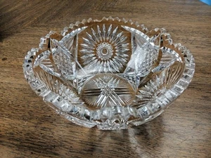 Antique American Brilliant Period ABP Cut Crystal Glass Hobstar Sawtooth Bowl 8" - Picture 1 of 24