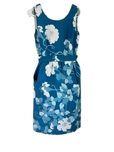 Vintage Malia Honolulu Dress X-Small Size 0/2 Blue Floral Midi Pockets Hawaii - Picture 1 of 18
