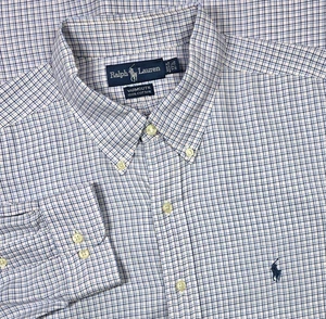 Vtg Polo Ralph Lauren 17.5-32/33 Pink Blue Tattersal Button Up Long Sleeve Shirt - Picture 1 of 12