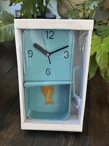 Kitchen wall clock Canned fish Sardine metal pendulum Fish in Tin Grey Blue - Picture 1 of 2