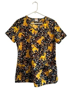 Disney Lion King Nurse Scrub Top Shirt Womens Small Black & Yellow Pockets CUTE! - Picture 1 of 14