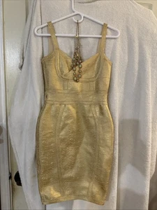 Bodycon-Kleid mit Bandage und V-Ausschnitt in Gold Größe Small. Sehr elegant! - Bild 1 von 8