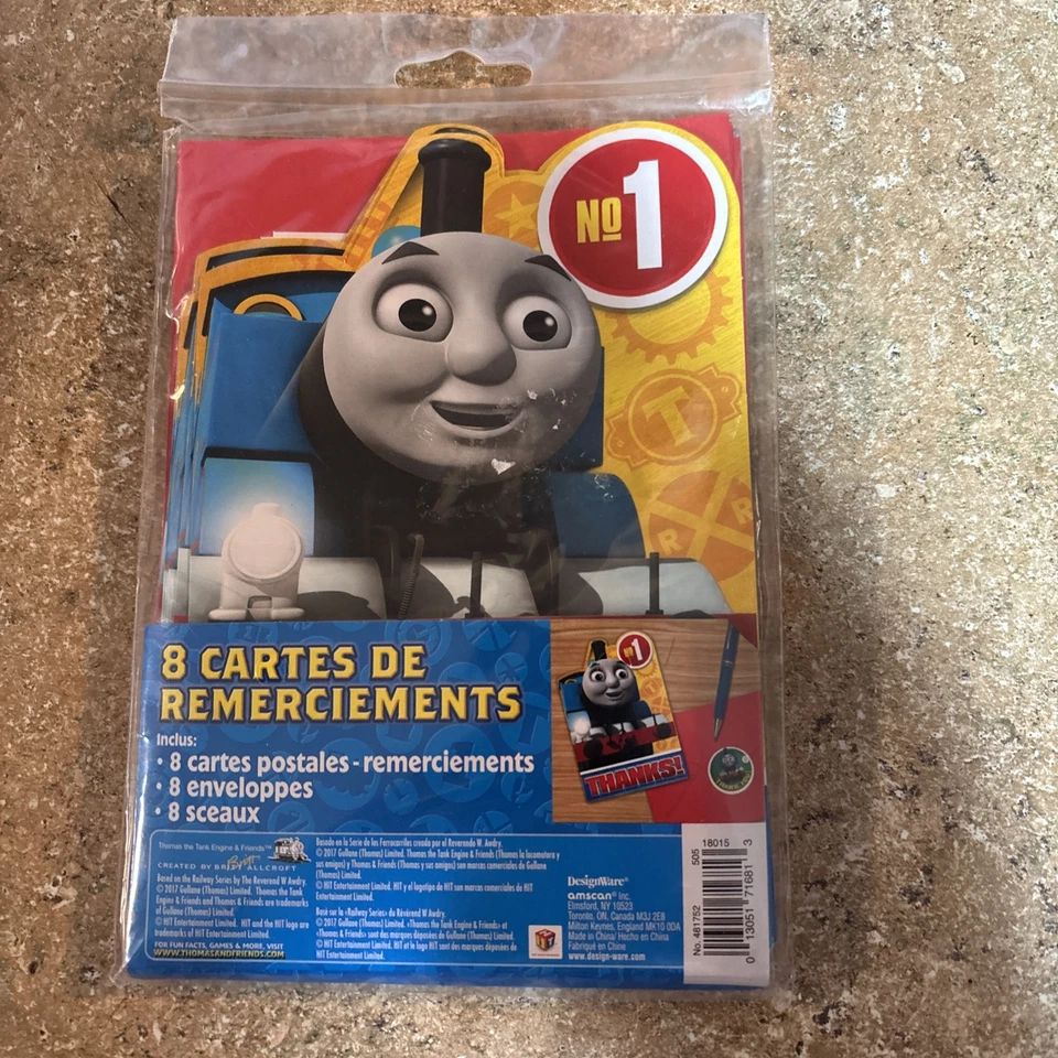 Thomas the Train & Friends Thank You Cards 8 PCS Envelope Missing 3 Seals - Image 1 of 1