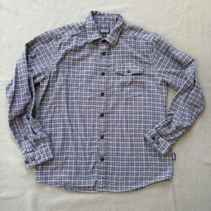 Camisa Patagonia Para Hombres Mediana Azul A Cuadros Manga Larga Algodón Orgánico Aire Libre Senderismo - Imagen 1 de 11
