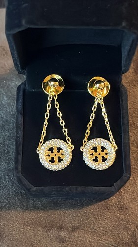 Orecchini pendenti Tory Burch catena cristallo placcato 18YG