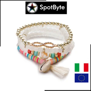 Bracciale Unisex Uomo Donna Hippie con Simbolo Infinito e Conchiglia Bianco - Foto 1 di 1