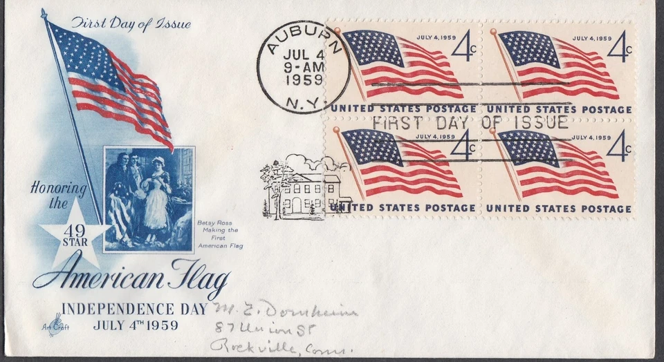 USA 1959 FIRST DAY COVER 49 STAR FLAG IN BLOCK OF 4 + CAHCET - Image 1 of 1