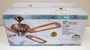 New! Open Box! Vtg Antique Brass SMC #W52QA 4- Blade 52" "CEILING FAN" Teak Wood - Picture 1 of 5