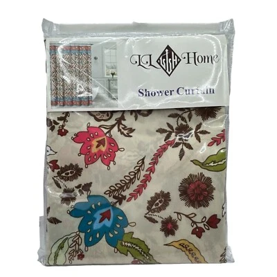 LL Home Fabric Shower Curtain Floral Biege Blue Pink - Image 1 of 4