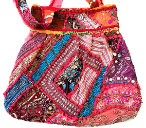 Retro Hippie Hobo Recycled Fabric PATCHWORK Handmade SAREE HANDBAG Purse Bag - Picture 1 of 6