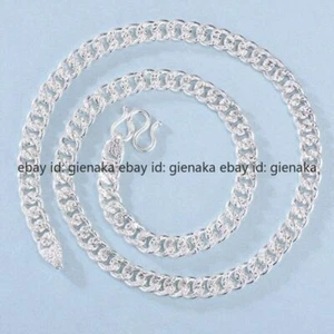 Reines S999 Feinsilber Herren Halskette 9,5 mm Segen Kubanische Flachgliederkette 26 Zoll - Bild 1 von 13