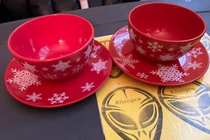 royal norfolk plates Red Plates And Bowls Set -2 - Picture 1 of 7
