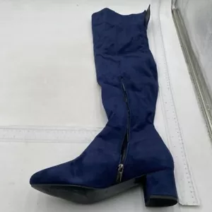 Women's Thigh High Block Heel Over The Knee Boots Blue Shoes - Picture 1 of 7
