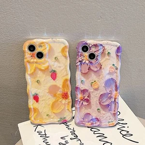 Oil Painting Flower Phone Case w/ Beaded Chain For iphone 15 14 Plus 13 Pro Max - Picture 1 of 37