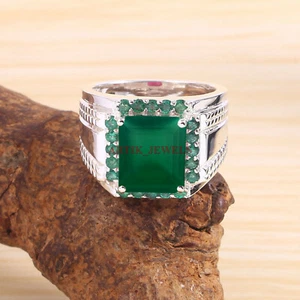 Verde Natural Onix Piedra Preciosa Con 925 Anillo Plata de Ley para Hombre #5806 - Imagen 1 de 4