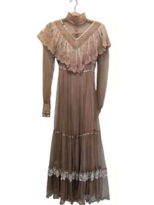 Vintage 1970s Gunne Sax Romantic Renaissance Bridal Mesh Tulle Victorian Dress - Picture 1 of 18