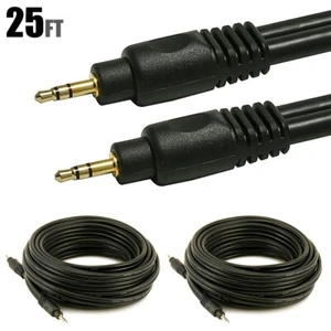 2x 25FT 3.5mm Aux Auxiliary Stereo Audio Cable Male M/M Plugs Gold Plated 22AWG - Picture 1 of 2