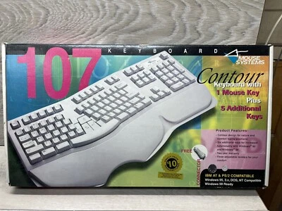Mouse Systems Contour 107 Keyboard IBM AT PS/2 Compatible Contour Keyboard New - Image 1 of 4