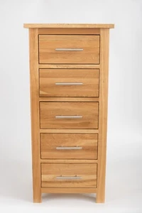 Beige Oak Bedside Table Wood Nightstand5 Storage Drawer Bed Oak Bedside Cabinet - Picture 1 of 9