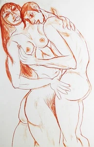 Franziskus Dellgruen unsigniert Bild Gemälde Kunst Art Akt Zeichnung 80x52 cm - Bild 1 von 1