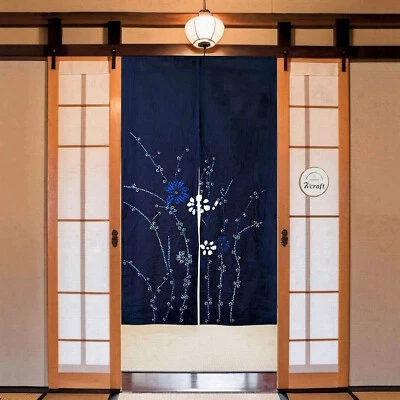 Cortina de puerta Shibori Noren flor de ciruelo, divisor de habitación de algodón grueso tie-dye Foto 1 de 4
