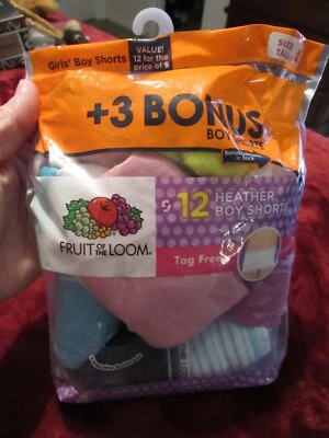 FRUIT OF THE LOOM, GIRL S NEW MULTI-COLOR OPEN PKG BOY SHORTS, SIZE 4 - Image 1 of 4