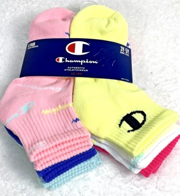 Calcetines Atléticos Champion Niñas 3Y-5Y 6-Pk Amarillo Miel Azul Logo Script Foto 1 de 4