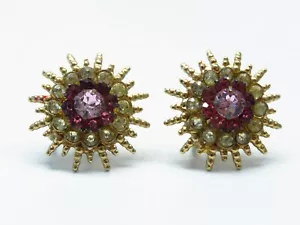 VTG RHINESTONE EARRINGS MCM ATOMIC STARBURST PINK SCREW BACK - Picture 1 of 7