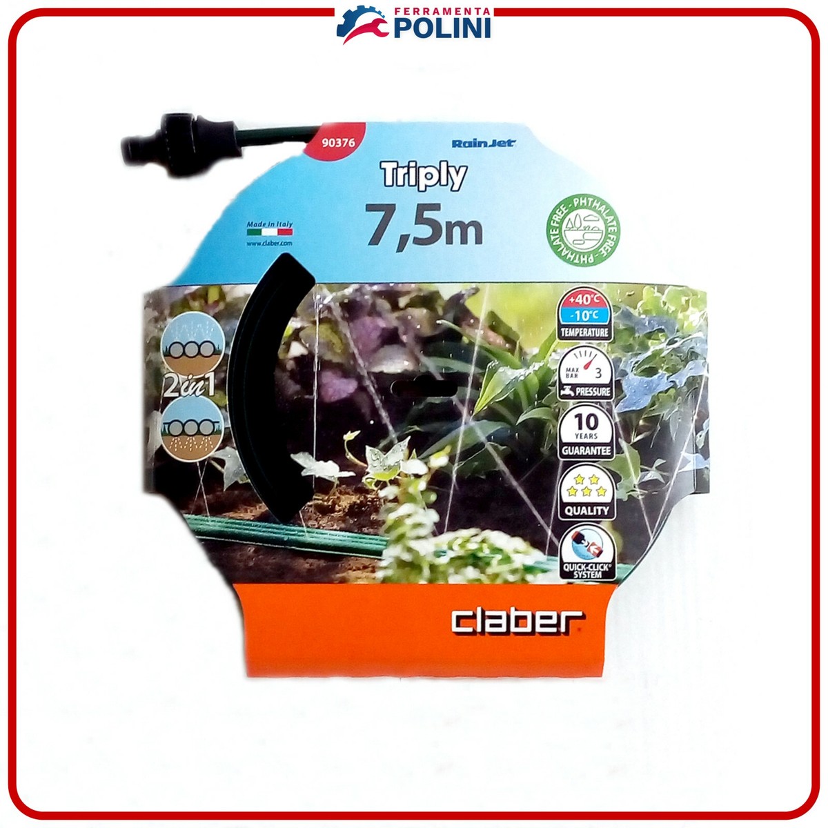 Tubo Gocciolante Claber 90357 In Polietilene, 1/2", Nero, 50 Metri, Gocciolatori Ogni 33 Cm, Portata 2 L/h