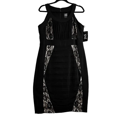 Vestido Jax Negro Encaje Panel Corte Escote Elástico Manga Gorra Funda Talla 14 Foto 1 de 4