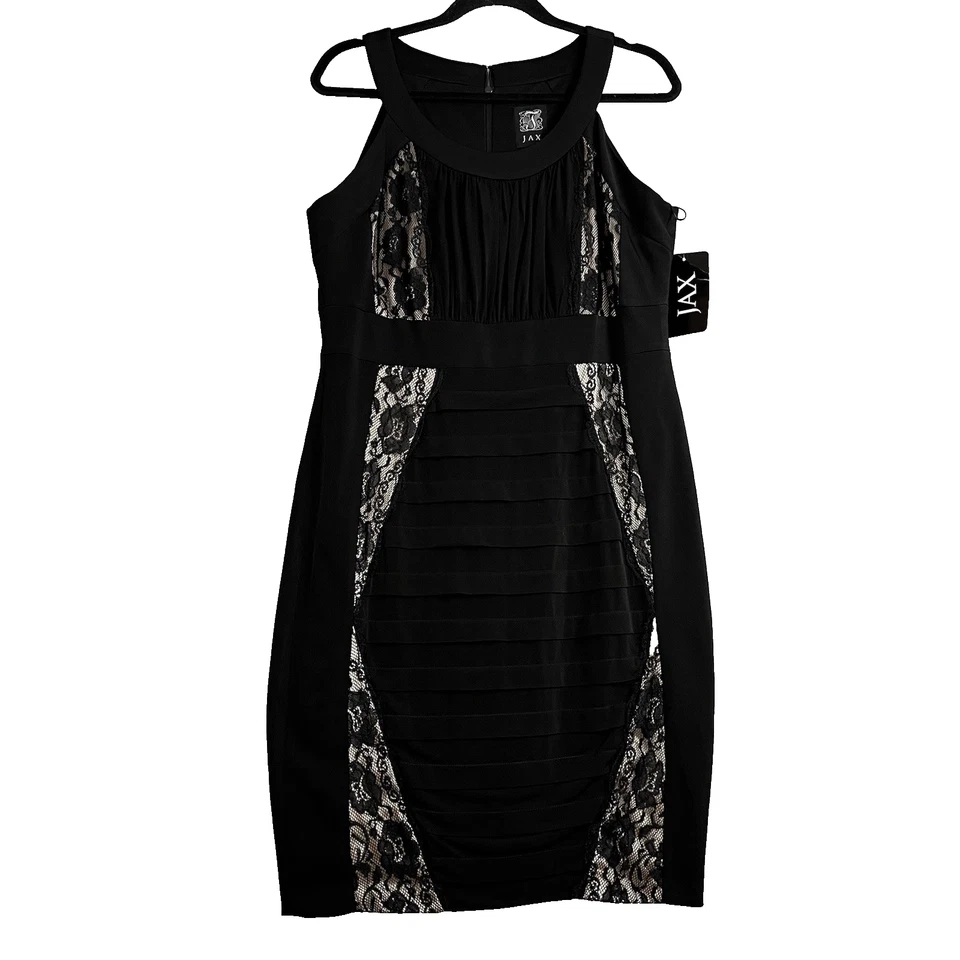 Vestido Jax Negro Encaje Panel Corte Escote Elástico Manga Gorra Funda Talla 14 Foto 1 de 4