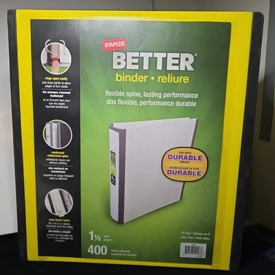 STAPLES 1.5 英寸 D 形环 Better BINDER 黄色 全新  — 第 1/4 张图片