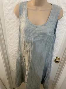 Grizas Designer Gauze Blue Linen Silk Sleeveless Tank Sundress Large Lagenlook - Picture 1 of 13