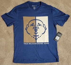 Men's NWT $59.00 True Religion Half Face Buddha T-Shirt Size Medium Blue - Bild 1 von 5