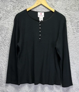 Quacker Factory groß schwarz Waffelstoff Henley Langarm verziert Neu mit Etikett - Bild 1 von 10
