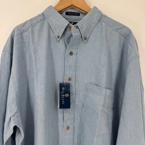 Bill Blass Premium Mens XL Long Sleeve Button Up Shirt 100% Cotton Blue Chambray - Picture 1 of 9