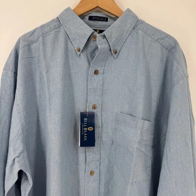 Bill Blass Premium Mens XL Long Sleeve Button Up Shirt 100% Cotton Blue Chambray - Image 1 of 4