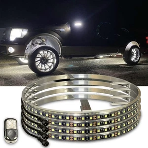 4pcs 15.5'' White Strobe Flashing LED Wheel Ring Lights For Truck Button Control - Foto 1 di 7