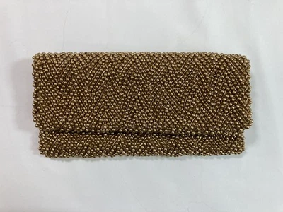 复古 Moyna 金色珍珠串珠折叠晚装手拿包/手提包/锯齿图案 — 第 1/4 张图片