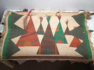Vintage Native American Hand Woven Tapestry With Arrow Teepee Design Textile - Picture 1 of 8