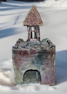 Handmade Glazed Pottery Clay Castle signed - Picture 1 of 16