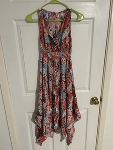 Japna Maxikleid Gr. S rot Blumenmuster Racer Gummizug hinten V-Ausschnitt Sommerkleid - Bild 1 von 8