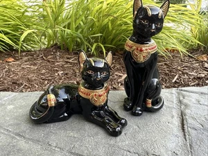 2 Lenox Fine Porcelain Painted Gold Egyptian Goddess Black Cats: 1998 & 1995 - Picture 1 of 6
