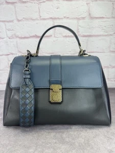 BOTTEGA VENETA Nappa Small Bicolor Piazza Bag Ferro Gray Denim - Picture 1 of 18