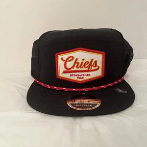 New Era Kansas City Chiefs Split Panel SnapBack Hat Black Rope Mesh Trucker Patc - Picture 1 of 5