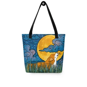 Red Corgi Dog Moon Tote Bag 15x15" Art Reusable Bag Night Sky Design - Picture 1 of 9