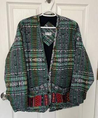 Chaqueta Artsy Para Mujer Verde a Cuadros 100% Algodón Guatemala Bolsillos Informal Botón L Foto 1 de 4