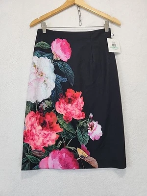Falda lápiz midi con estampado floral negra talla 8 de oficina esquinera Ellen Tracy para mujer Foto 1 de 4
