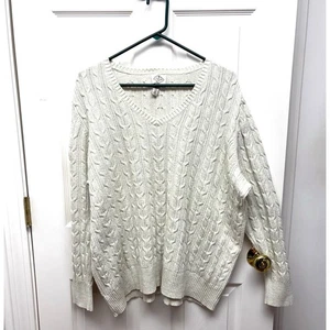 St. John's Bay Cable Knit Sweater, Cream Pullover, Gold Metallic, Womens Size 3X - Picture 1 of 4