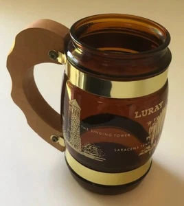 Vintage 1960s Siesta Ware Brown Glass Luray Caverns Beer Mug Wood Handle 5" - Picture 1 of 12